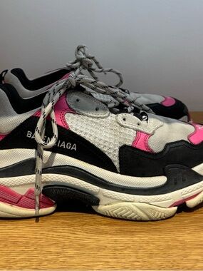 Balenciaga Women's Triple S Sneaker - White, Black & Pink Accent